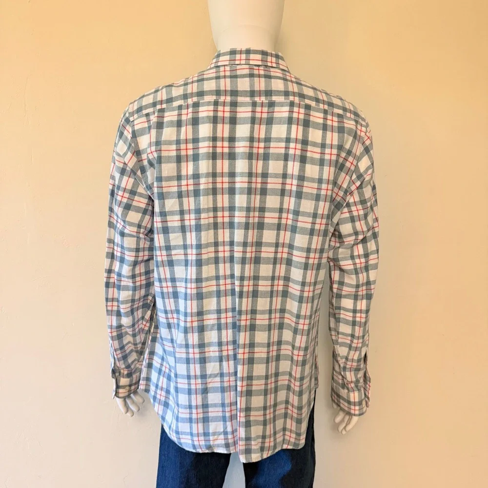 Banana Republic Mens Plaid Button Down Shirt Linen Cotton Blue White Red Size XL
